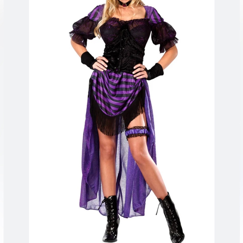 Wild West Costume Witch Halloween Cosplay Purple Black Corset Medium